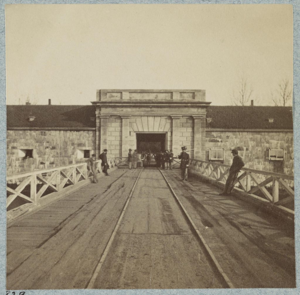 Image of Fortress Monroe. Andrew Jackson Clark was quarantined on ship outside of the Fort while awaiting their mustering out.