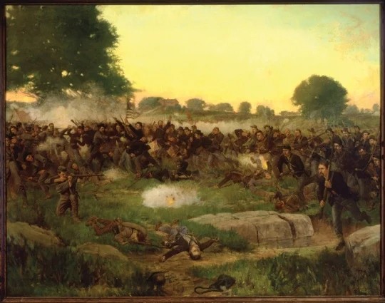 Painting of the 1st Minnesota Infantry at the Battle of Gettysburg. Painted by Rufus Zogbaum in 1907. It is currently on display in the Minnesota State Capitol building.