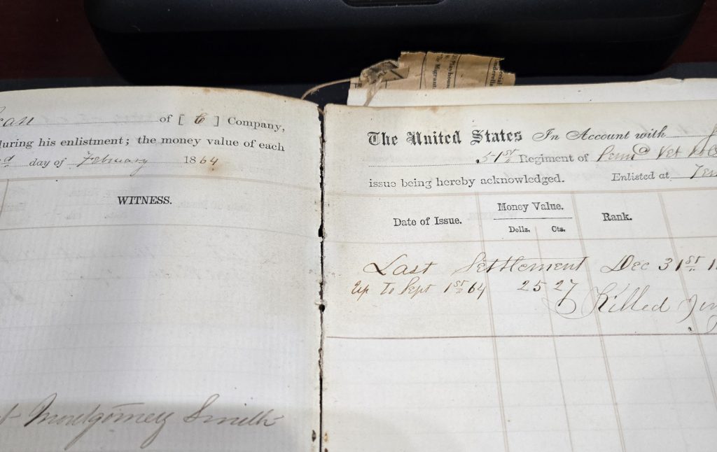 Here is an example of the yellowed acidic discoloring left behind on the original Civil War document from the 1974 newspaper clipping. The longer the acidic paper sits there the more pronounced the damage will be.