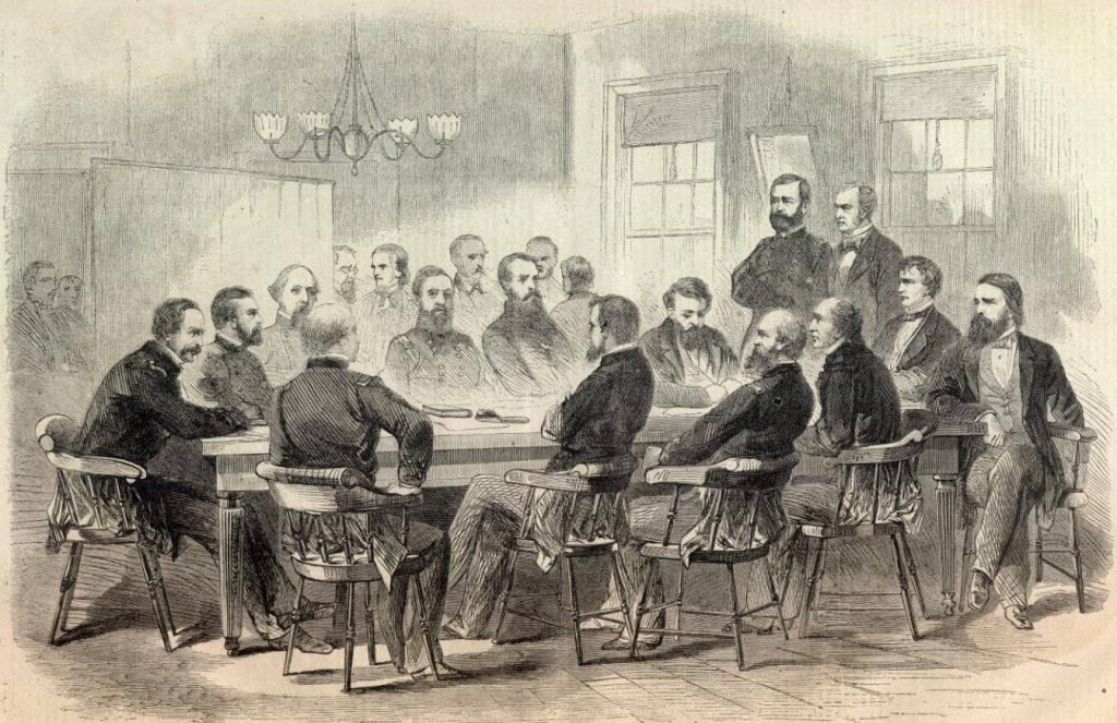 Illustration of the court martial of Gen. Fitzjohn Porter from Harper’s Weekly dated January 3, 1863. Though Joseph Maitland was not a clerk at this particular court martial, it serves as an example of how court martials were conducted.