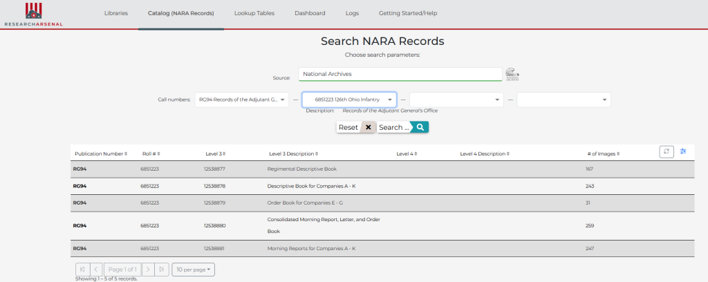 These are the current documents from the National Archives' Records Group 94 relating the 126th Ohio Infantry available on the Research Arsenal.