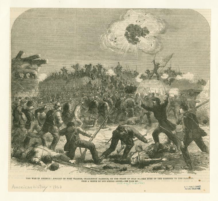 Illustration by Frank Vizetelly of the assault on Fort Wagner.