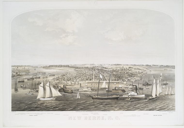 Lithograph of New Bern, North Carolina from 1864.