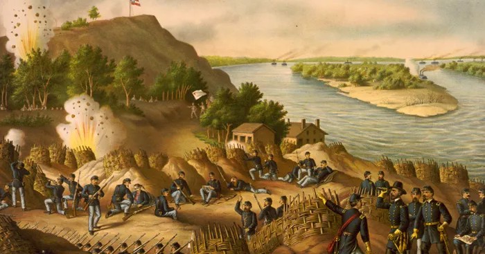 Illustration of the Siege of Vicksburg and Union soldiers taking shelter from artillery fire as described by soldiers of the 76th Ohio Infantry.