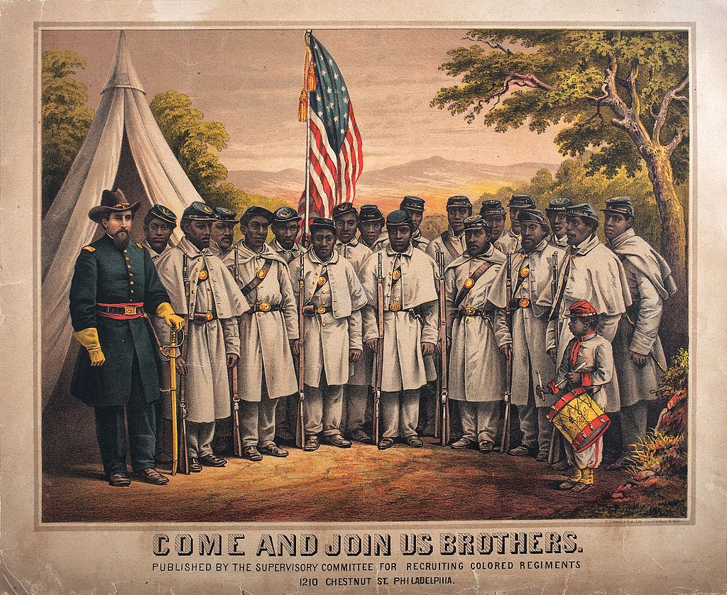 Following the issuance of the Emancipation Proclamation, the Federal Army began recruiting Black soldiers to serve in US Colored Troops regiments. One of the more famous of those regiments, the 54th MA Infantry, was portrayed in the film "Glory."
