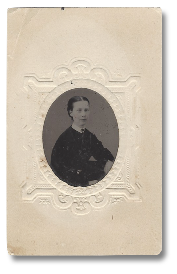 Photo of Addie C. (Phelps) Augur. She and William Augur married one month after the expiration of his term of service.