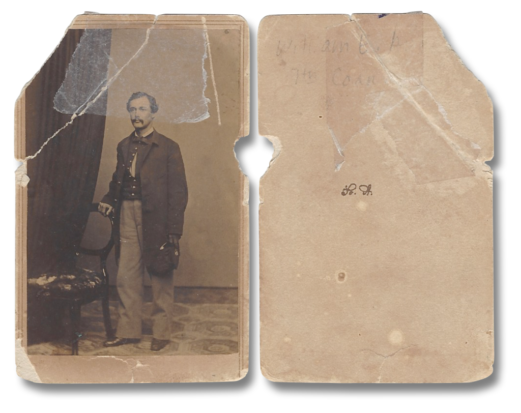 Front and Back of CDV of William Augur of the 7th Connecticut Infantry. The back contains the inscription, “To A.”
